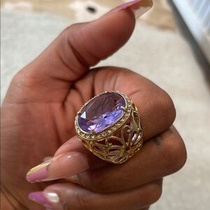 Ornate Gold and Purple Amethyst Ring